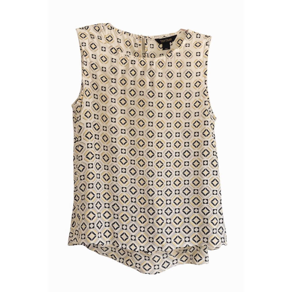 White House Black Market 100% Silk Geometric Blouse Tank Shell  – Size Medium